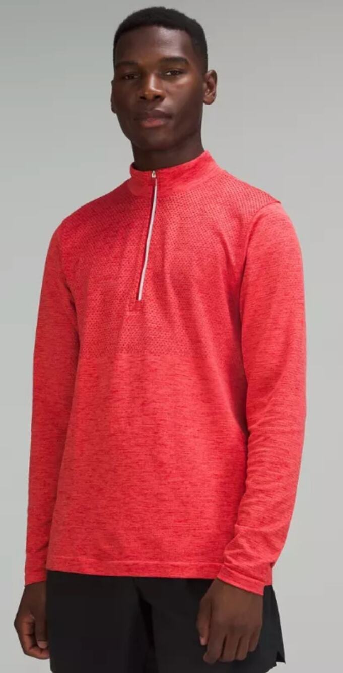 Lululemon Pullover Men Medium Metal Vent Tech Midweight Half Zip Red Running Gym
